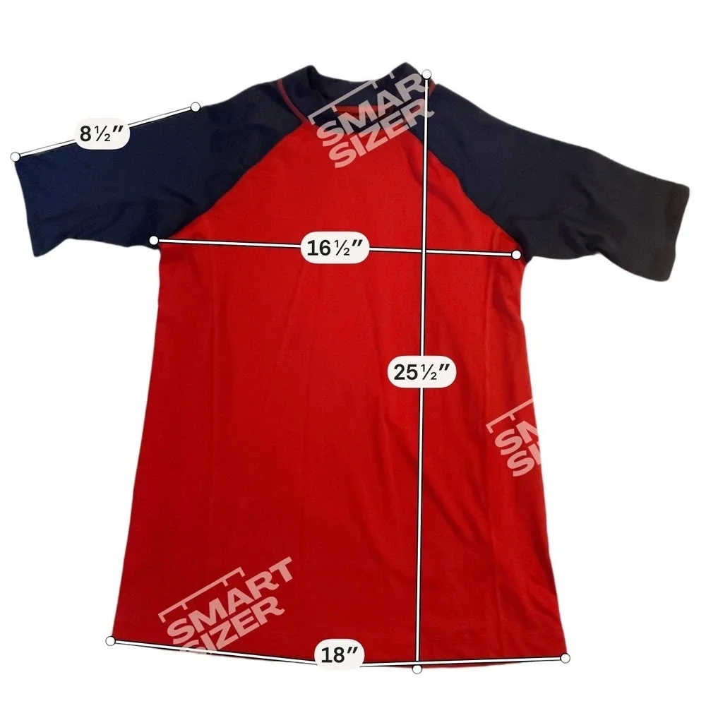 Lands' End Youth XL Red Black Rash Guard Swim Shirt UPF Short Sleeve